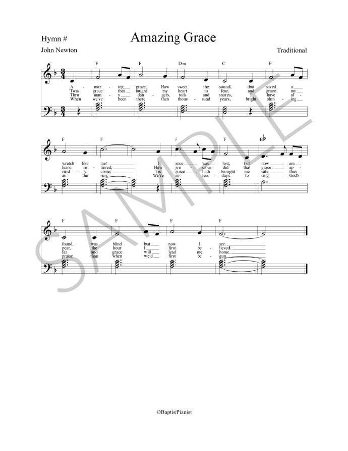 preview of easy piano Amazing Grace sheet music