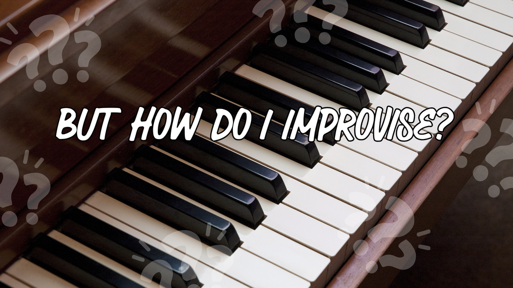piano keyboard with question marks overlaid on top of it
